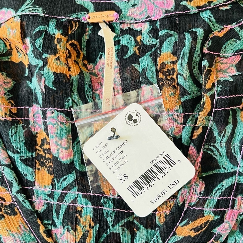 FREE PEOPLE See It Through Long Sleeve Maxi DRESS Floral Black Combo NWT - Picture 13 of 15